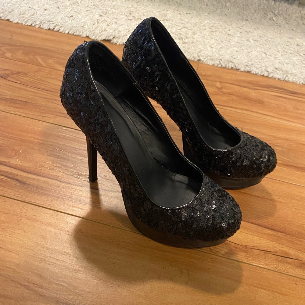 Charlotte Russe Black Sequin Platform Heels